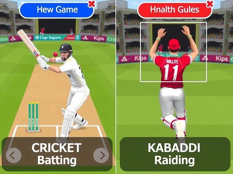 Bharat Sports Master Game Guide showing Cricket Batting and Kabaddi Raiding Techniques
